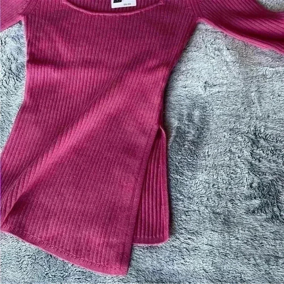 Open Edit Rib Scoop Neck Sweater in Pink Malaga Size XXS NWT - Picture 8 of 8